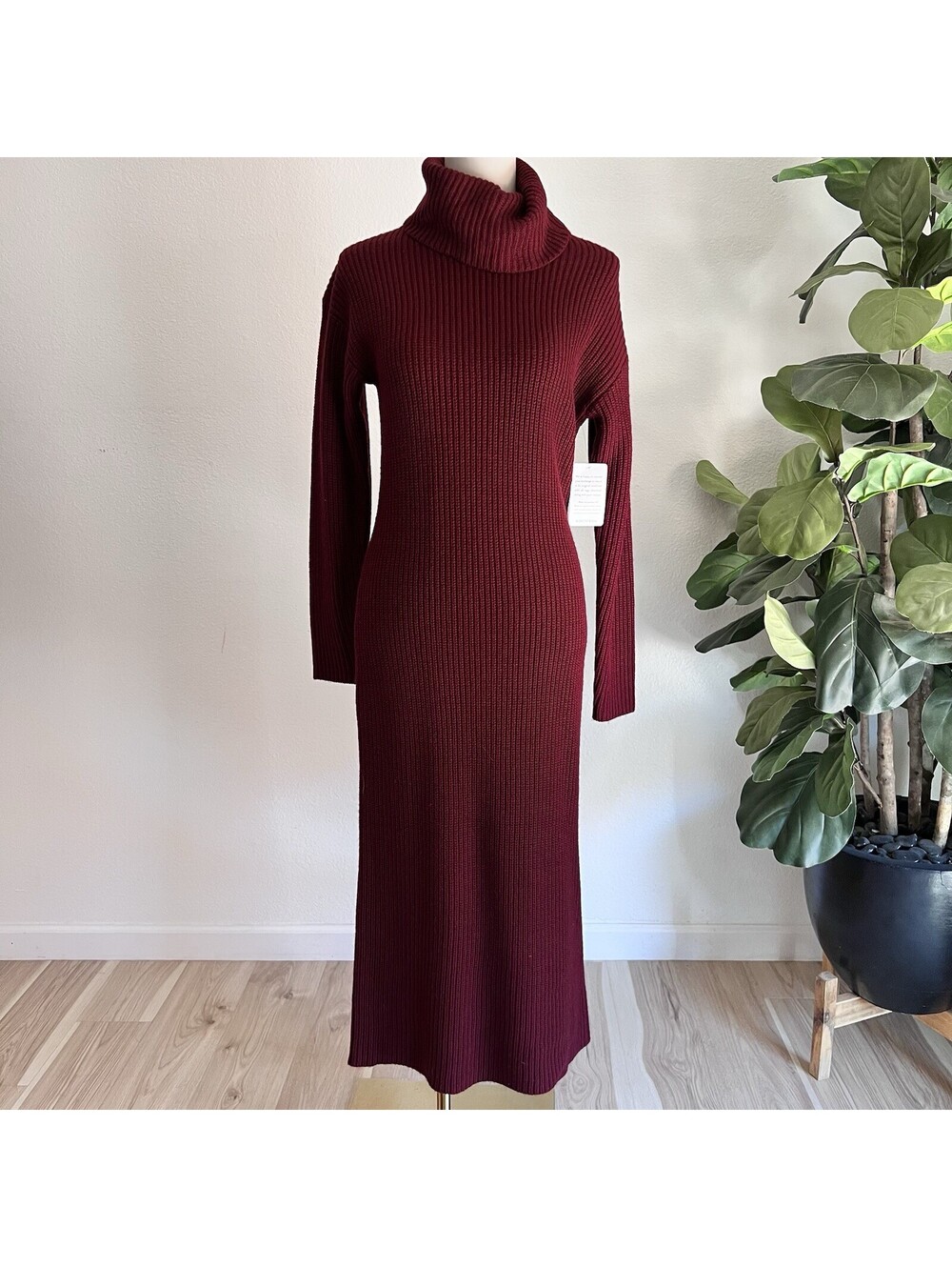 NWT Charles Henry Long Sleeve Turtleneck Knit Sweater Dress Burgundy Nordstrom